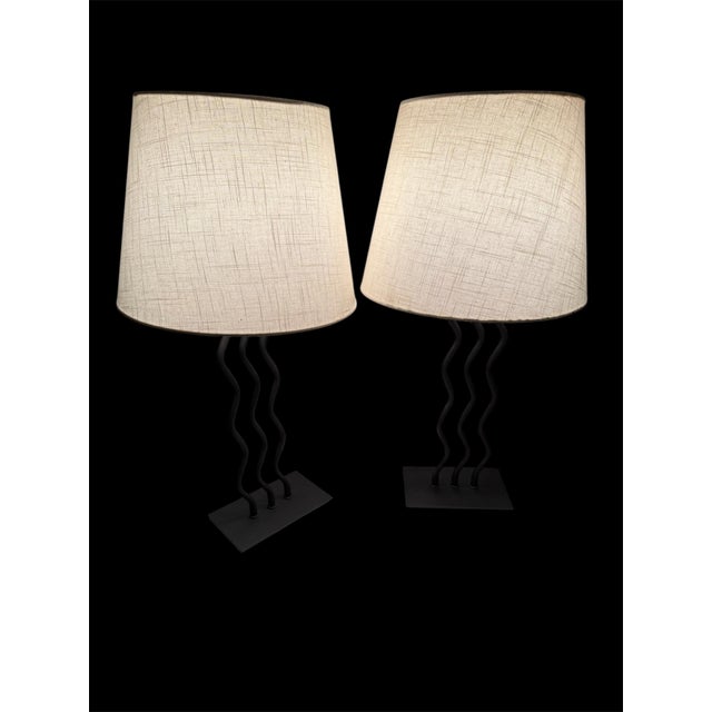 Pair Post Modern Squiggly Lamps Iron 1980's Wave For Sale - Image 12 of 18