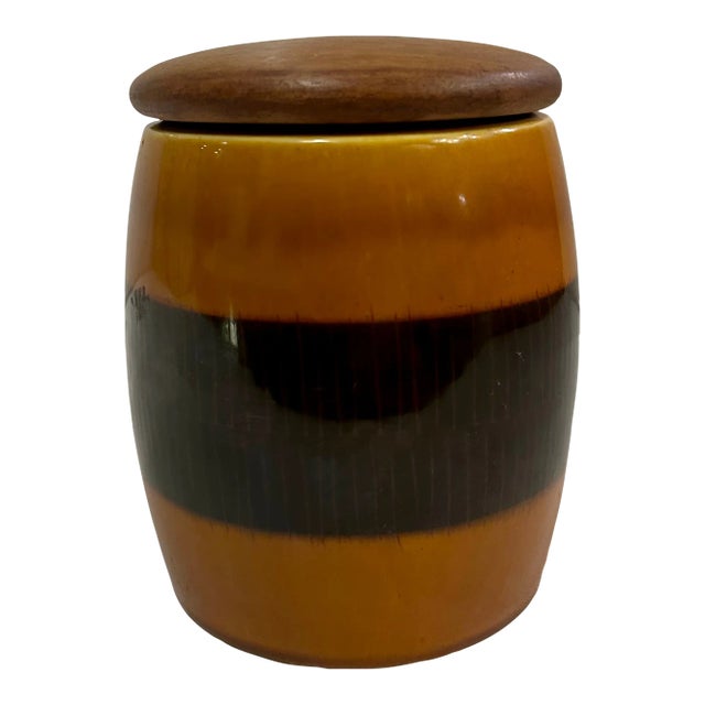 Vintage Dunhill of Portugal Round Ceramic Tobacco Jar With Wooden Lid For Sale