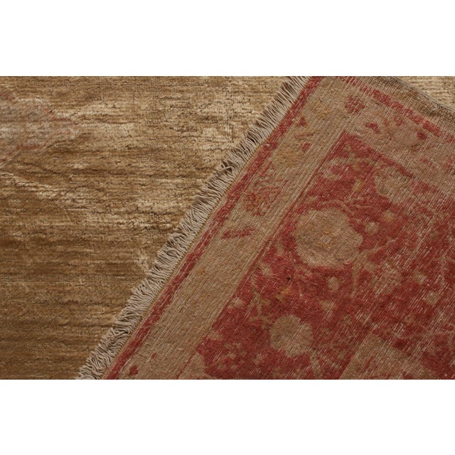 Hand-Knotted Antique Oushak Rug in Beige-Brown and Red Medallion Pattern For Sale In New York - Image 6 of 6