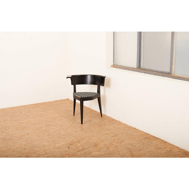 Black Three-Legged Armchair B1 with Black Lacquered Wood Frame and Upholstered Seat Covered in Fabric by Stefan Wewerka for Tecta, 1978. For Sale - Image 8 of 9