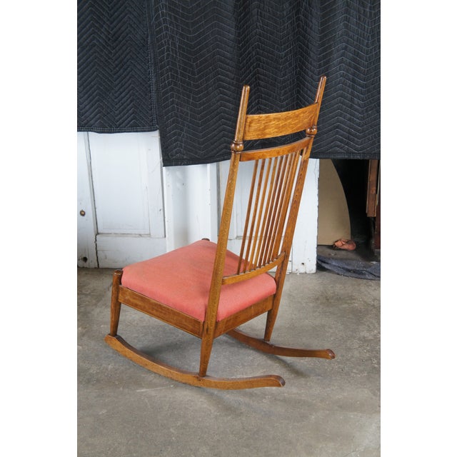 Antique Victorian Aesthetic Movement e.w. Godwin-Style Oak Rocking Chair Rocker For Sale - Image 4 of 13
