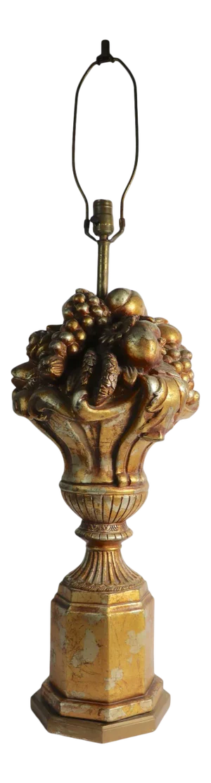 Continental Art Company Gilt Floral Fruit Basket Urn Form Table Lamp 1966