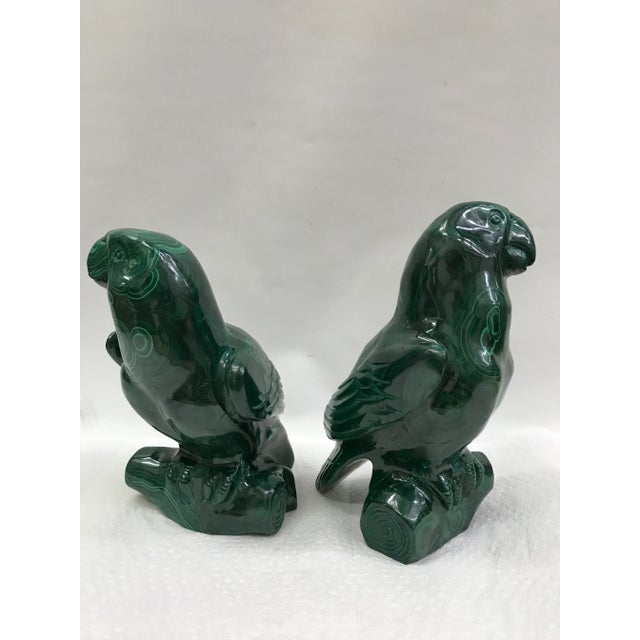 2000 - 2009 Carved Solid Malachite Stones of Parrot - A Pair For Sale - Image 5 of 7