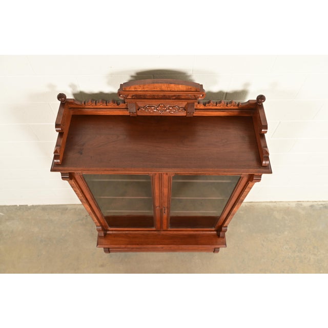 Herter Brothers Style Antique Eastlake Victorian Carved Burled Walnut Bookcase, Circa 1880s For Sale - Image 10 of 13