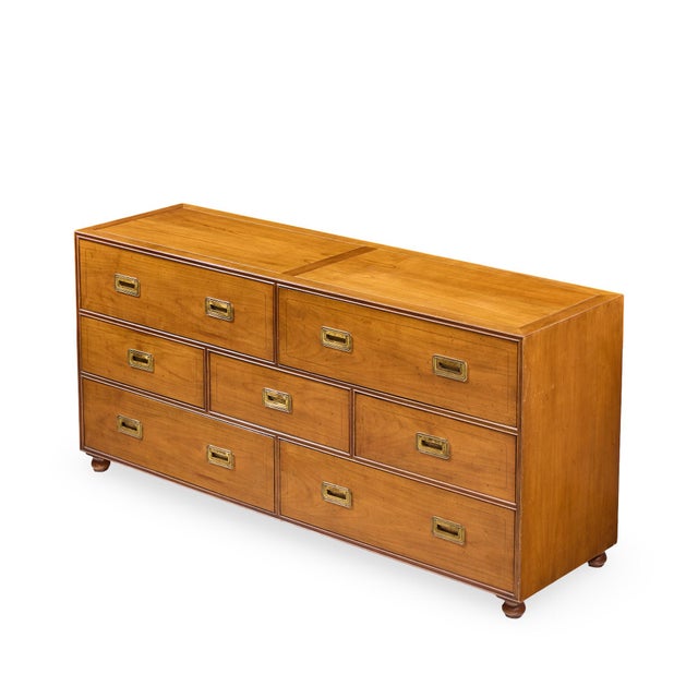 Brown Baker Furniture Cherry and Brass Campaign Lowboy Dresser For Sale - Image 8 of 9