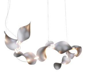Dune 8 Curve Chandelier with Silver Anodized Shades by Daniel Becker Moss Objects
