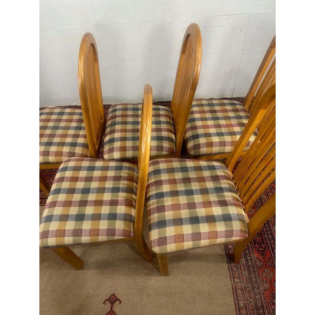 Transitional 1980s Set of 5 Saloom Arch Back Plaid Upholstered Chairs For Sale - Image 3 of 8