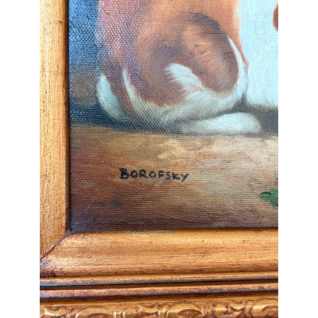 Vintage Borofsky Signed With Rabbits Foraging Oil Painting For Sale - Image 10 of 16