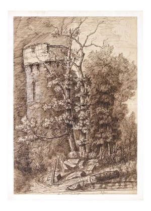 Bad Weather - Original China Ink Drawing by P. Roux - Late 19th Century Late 19th Century