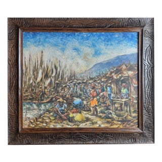 Ernest Louizor, Haitian Impressionist Scene, 1960s, Oil on Board, Framed For Sale