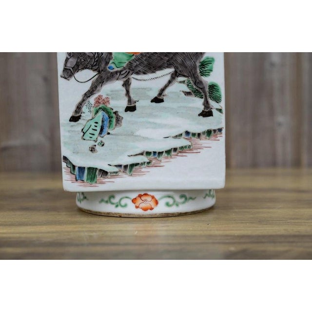 Antique Chinese Famille Verte Wucai Square Cong-Form Porcelain Vase For Sale - Image 14 of 18