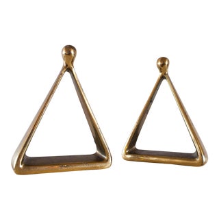 1950's Ben Seibel for Jenfredware Triangular Brass Bookends - a Pair For Sale