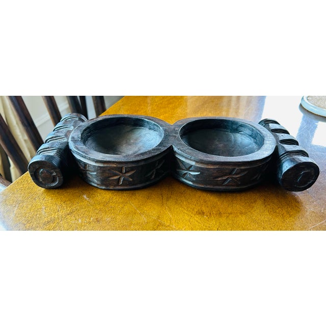 Early 20th Century Primitive Carved Double Wood Bowl For Sale - Image 4 of 6