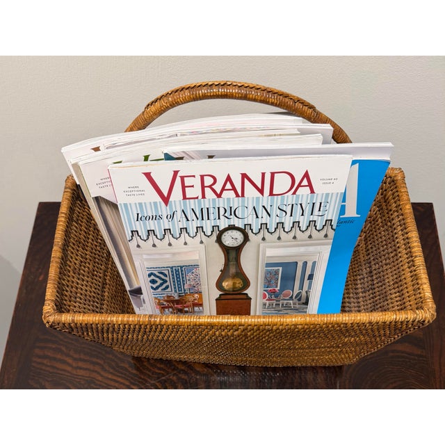 Woven Rattan Magazine Basket For Sale - Image 10 of 11