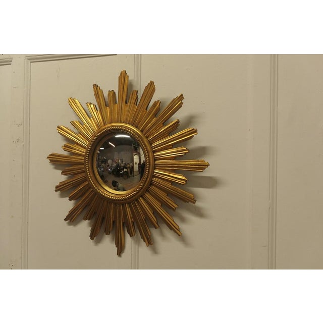 Mid-Century Art Deco French Sunburst Gilt Convex Mirror, 1980s For Sale - Image 3 of 7