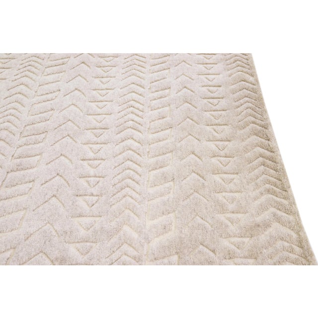 Textile Contemporary Moroccan Style Handmade Beige Wool Rug With Allover Design For Sale - Image 7 of 11