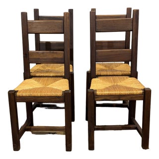 Vintage Mahogany Chairs with Straw Seats, 1970s, Set of 4 For Sale