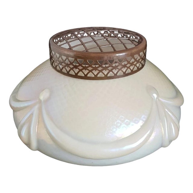 Edwardian Iridescent Glass Rose Bowl with Original Cover, 1910s For Sale