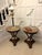 A superb pair of antique Edwardian French marble-top gueridon side / lamp tables of exceptional quality and elegance. Each...