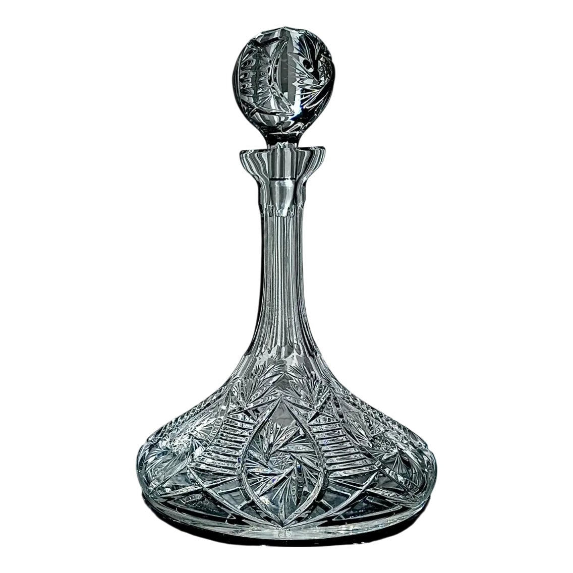 Mid-Century Bohemian Crystal Ship Decanter with Pinwheel Cut and ...