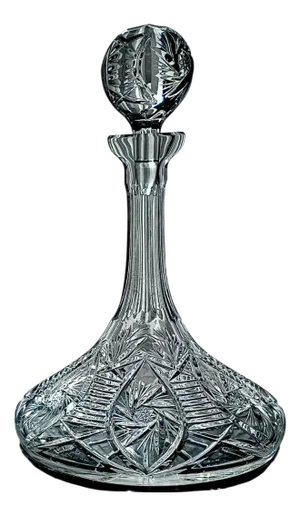 Mid-Century Bohemian Crystal Ship Decanter with Pinwheel Cut and Stopper, 1950s