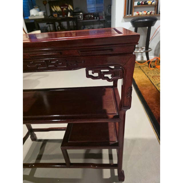 Chinese 1950s Chinese-Style Hardwood Console Table With Fretwork Apron and Lower Shelf For Sale - Image 3 of 7