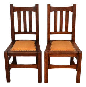 Stickley Brothers Antique Mission Oak Arts & Crafts Side Chairs or Dining Chairs, Pair