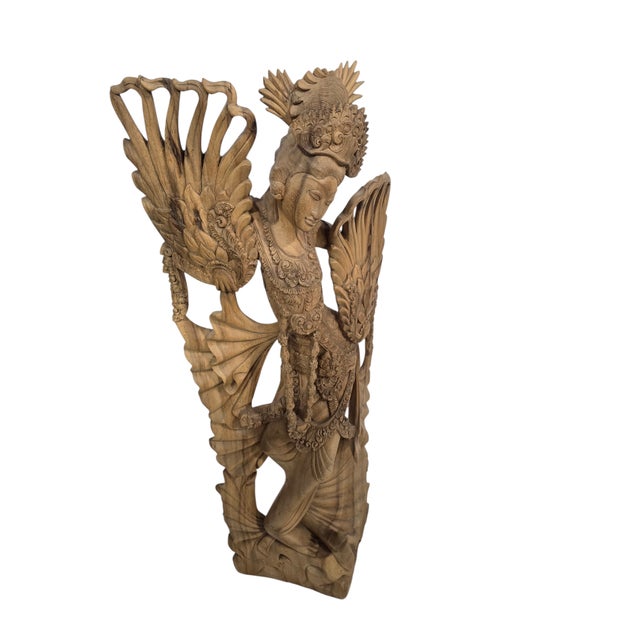 Late 20th Century Monumental Hand Carved Balinese Wood Sculptures of Rama & Sita With Dancer Goddess – Set of 2 For Sale - Image 4 of 12