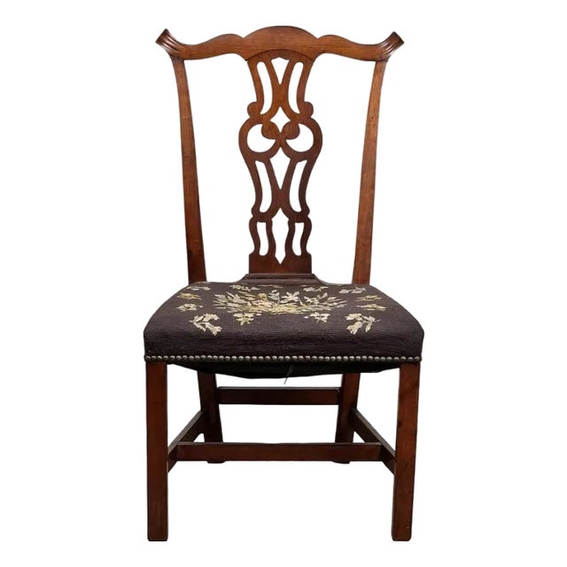 Antique Chippendale Side Chair With Needlepoint Seat C. Mid 19th Century For Sale