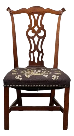 Antique Chippendale Side Chair With Needlepoint Seat C. Mid 19th Century