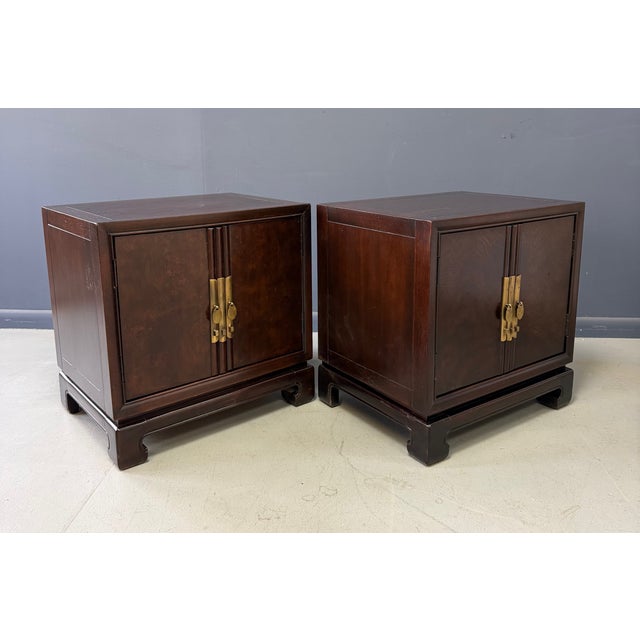 1970s Pair of Tai Ming Burl Wood Nightstands by Drexel, Asian Modern Style, 1970s For Sale - Image 5 of 13