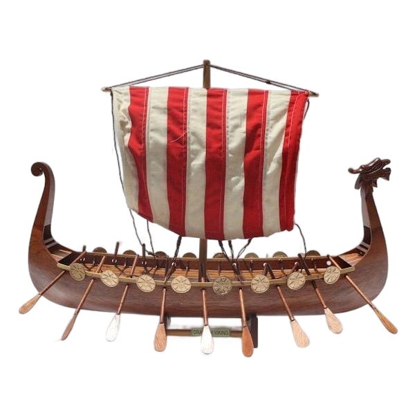 Hand-Carved Viking Longship Model - Nautical Statement Decor for Coastal & Modern Interiors For Sale
