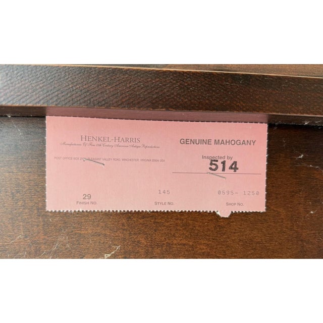 1990s Henkel Harris Solid Mahogany Highboy Model No. 145, 146, and 147 For Sale - Image 14 of 18