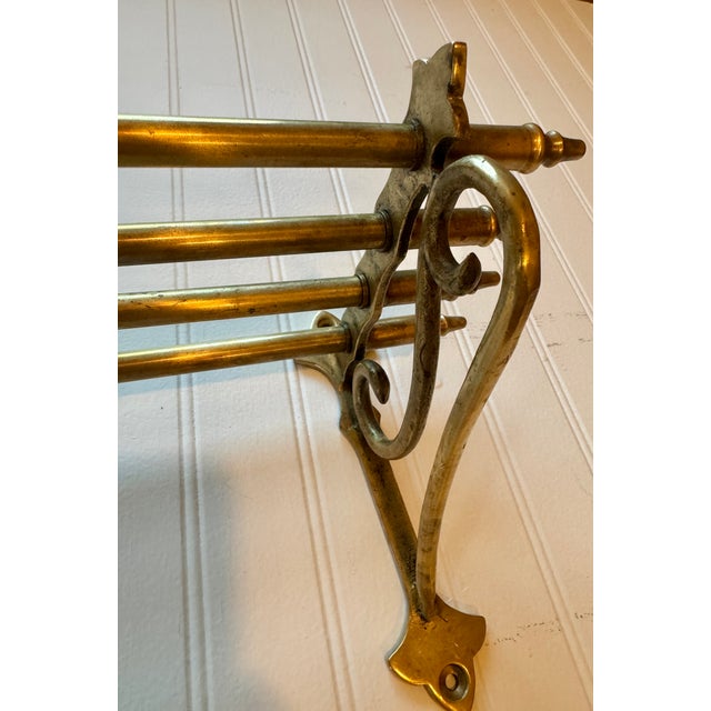 American Antique Pullman Railroad Brass Hat and Coat Shelf With Retaining Scrolls, C. 1905-1925 For Sale - Image 3 of 12