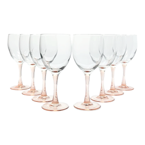 1990s Cristal D’Arques “Rose” Set of 8 Wine, Water or All Purpose Pink Stem Glasses