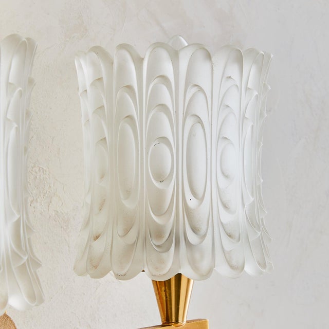 Maison Arlus 1940s French Brass + Glass Sconces Attributed to Maison Arlus - a Pair For Sale - Image 4 of 18