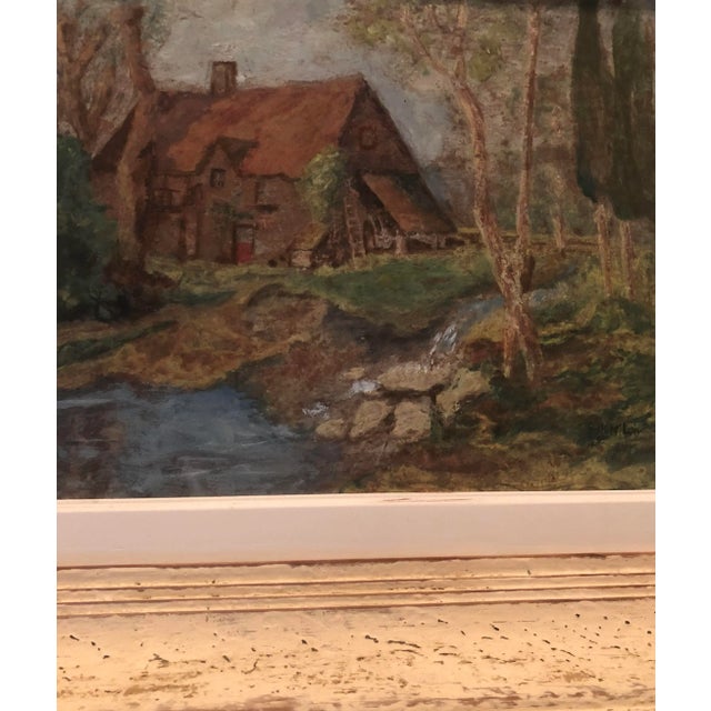 Vintage French Oil Painting Landscape Thatched Roof Cottage For Sale - Image 4 of 7
