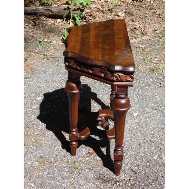 Early 20th Century Vintage Jacobean Spanish Revival Style Solid Walnut Entry Table Demilune Table For Sale - Image 5 of 11