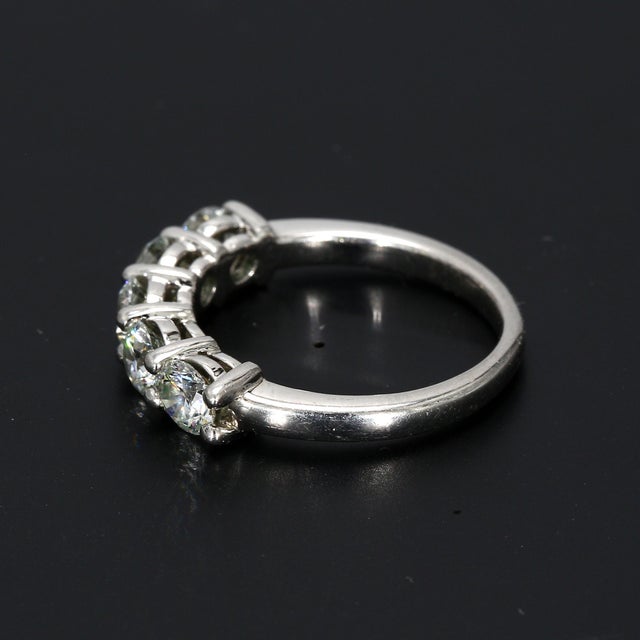 Metal 1.5ctw Natural Round Brilliant Diamonds in a Five-Stone Platinum Wedding Ring, Size 6.5 For Sale - Image 7 of 8