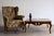 English Lillian August for Drexel Heritage Tufted Wingback Chair With Scroll Arms and Brass Casters For Sale - Image 3 of 8