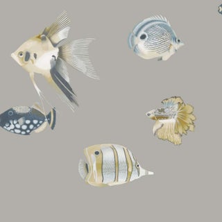 Harlequin Kamanu Wallpaper in Graphite/Mustard For Sale
