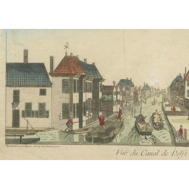 Basset, View of Delft Canal to The Hague, 1760s, Hand-Colored Optical Print For Sale - Image 4 of 11
