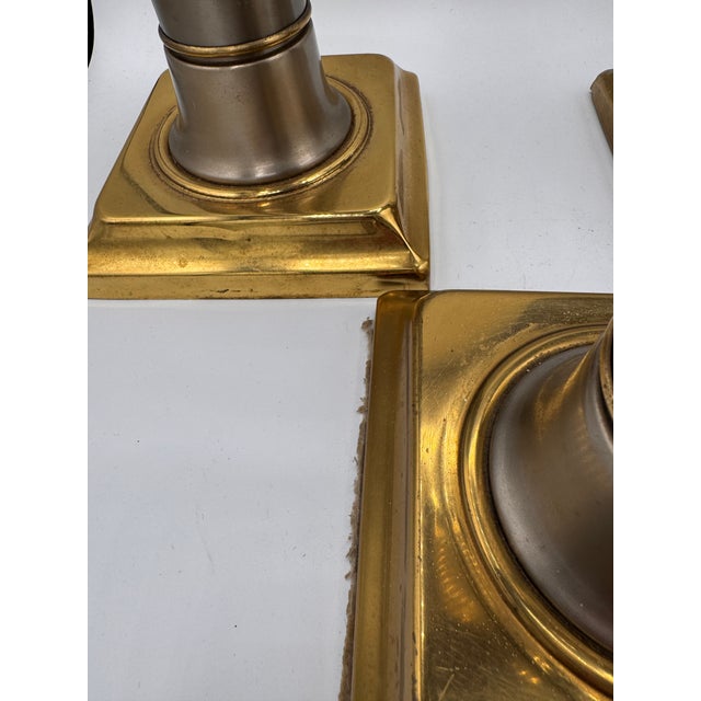 Mid 20th Century Trio of Brass and Chrome Federalist Chunky Candlesticks For Sale - Image 4 of 11