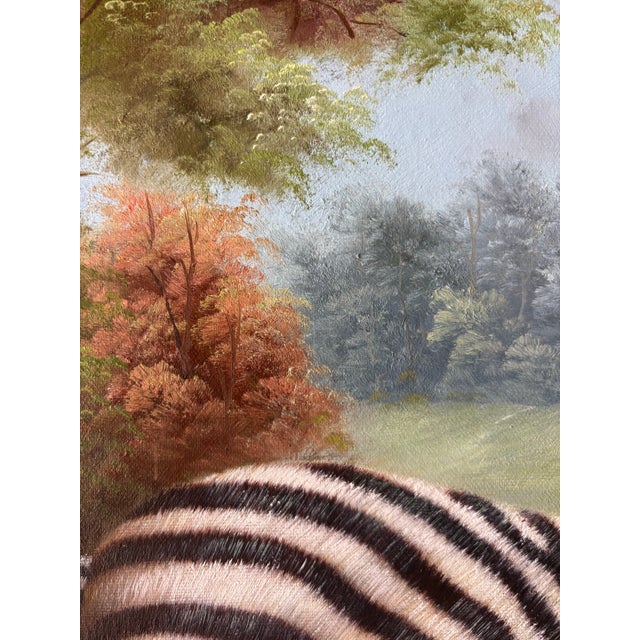 2000 - 2009 Vintage Original Zebra Oil Painting in Gilt Frame - Mother and Child Scene For Sale - Image 5 of 8