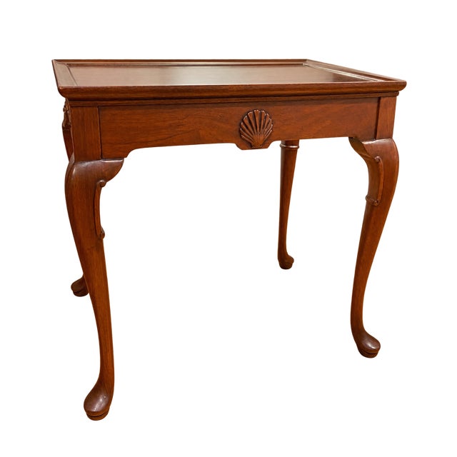Queen Anne Vintage English Hand-Carved, Seashell Queen Anne Mahogany Tray Table For Sale - Image 3 of 7