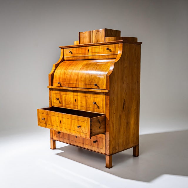Wood Biedermeier Roll-Top Secretary in Cherrywood, Saxony, 1835 For Sale - Image 7 of 15