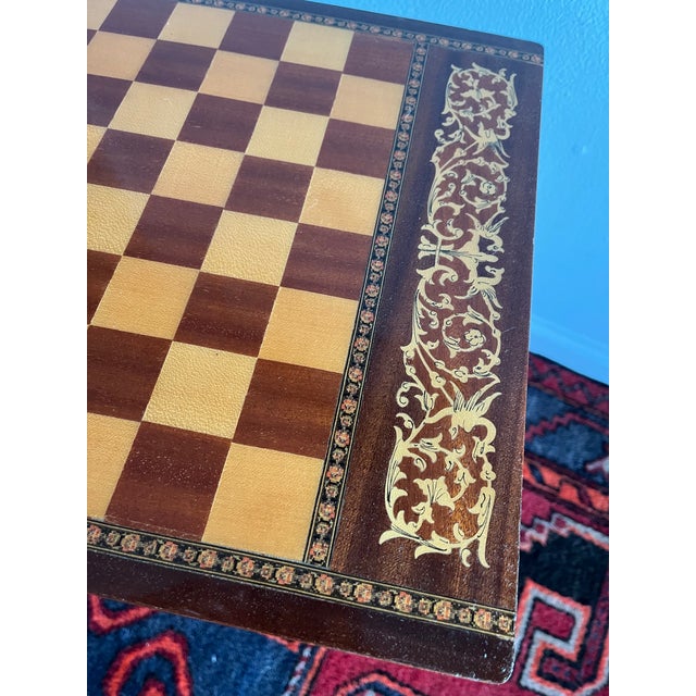 Brown 1960s Mid Century Italian Side Table - Chess Table Inlaid Marquetry Music Box For Sale - Image 8 of 11