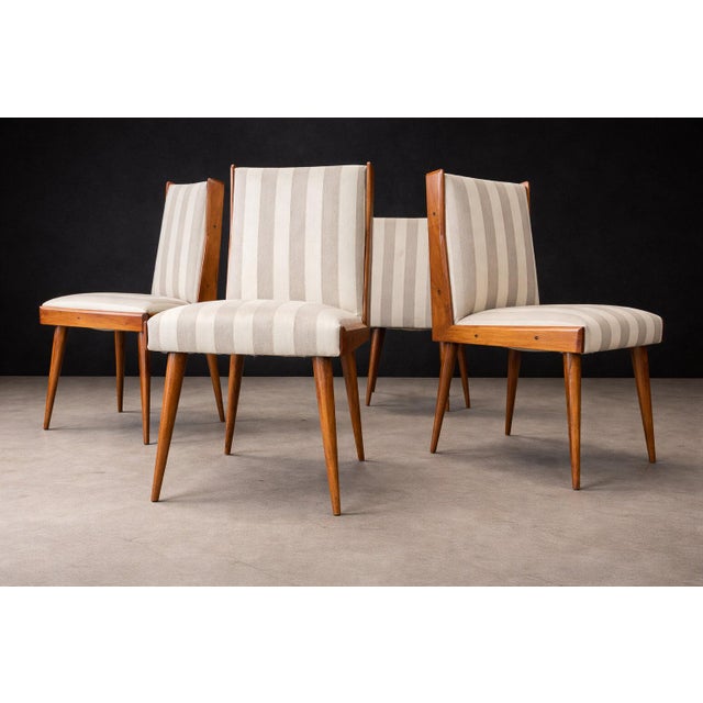 1950s Brazilian Modern Set of Eight Dining Chairs in Caviúna Wood & Fabric, Giuseppe Scapinelli, Brazil, 1950s For Sale - Image 5 of 18