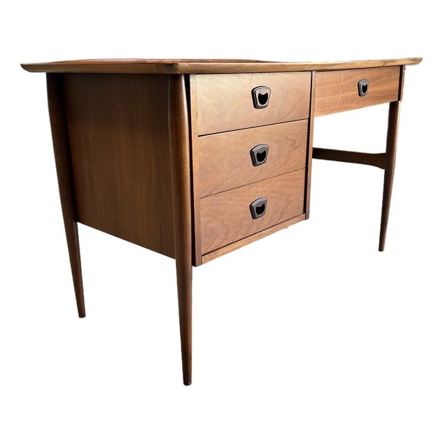 Vintage Danish Modern Walnut Writing Desk With Storage For Sale