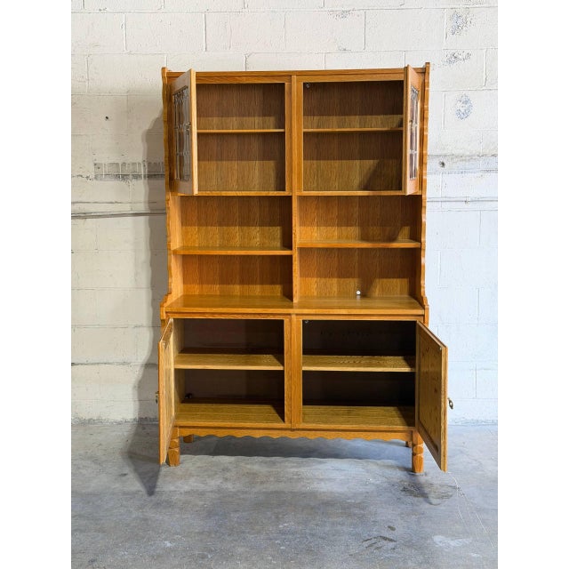 In Style of Henning Kjærnulf Oak Hutch With Glass Doors and Open Shelves Denmark Mid-Century Modern 1960s For Sale - Image 4 of 10
